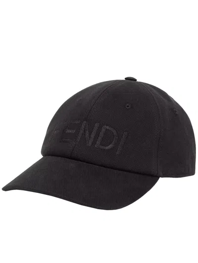 Fendi Black Cotton Baseball Cap In Red