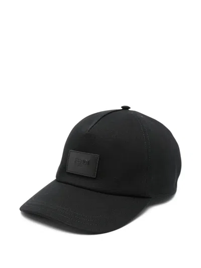 Fendi Black Cotton Hats Sport Ball In Orange