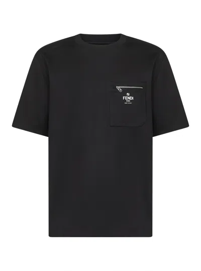 Fendi Men Black Cotton Jersey Oversized T-shirt