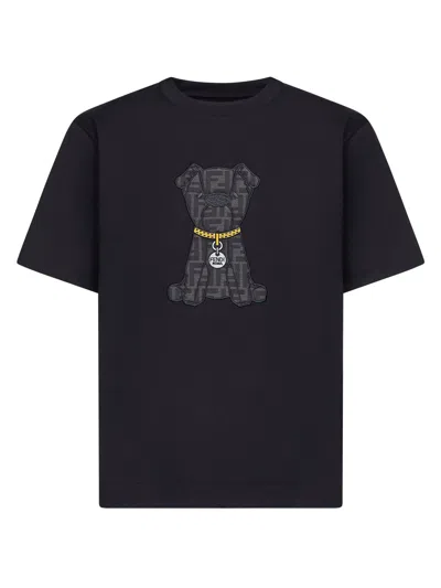 Fendi Black Cotton Maxi Ito Patch T-shirt