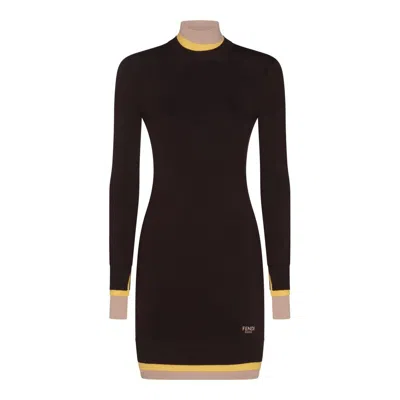 Fendi Black Cotton Mini Dress In Purple