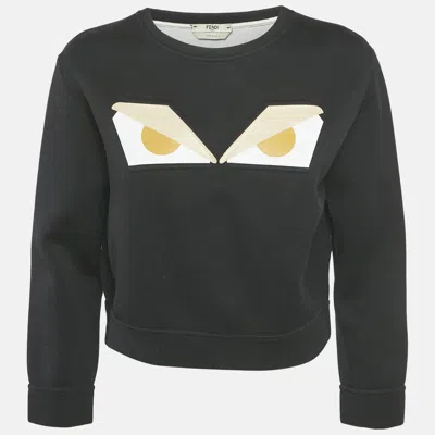 Pre-owned Fendi Black Cotton Monster Eye Print Cropped Sweatshirt S