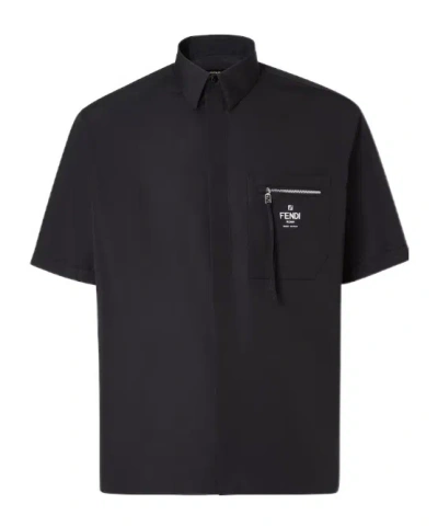 Fendi Black Cotton Shirt In Blue