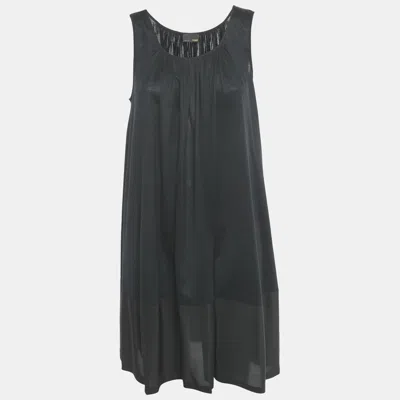 Pre-owned Fendi Black Cotton Silk Trimmed Sleeveless Shift Dress L