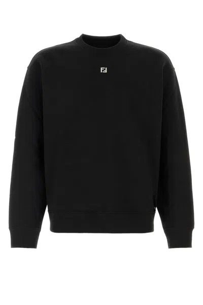 Fendi Crew Neck Cotton Sweatshirt In Black