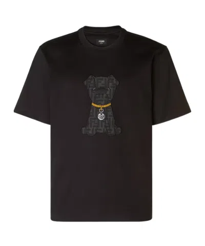Fendi Cotton T Shirt Short Sleeves Crew Neck Graphic In Black