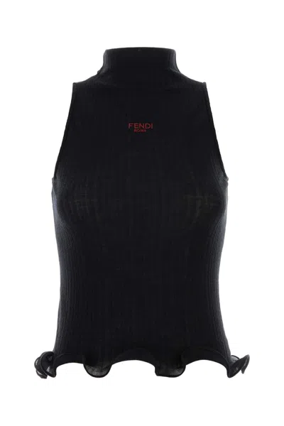 Fendi Cotton Top Finished With Ruffles In Black