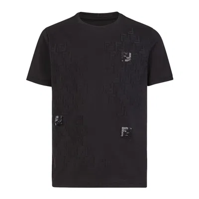 Pre-owned Fendi Black Crew Neck Sequinned Embroidery Jersey T-shirt - Fy0894aaoqf0qa1