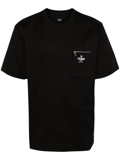 FENDI BLACK CREW NECK T-SHIRT