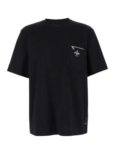 FENDI BLACK CREWNECK T-SHIRT