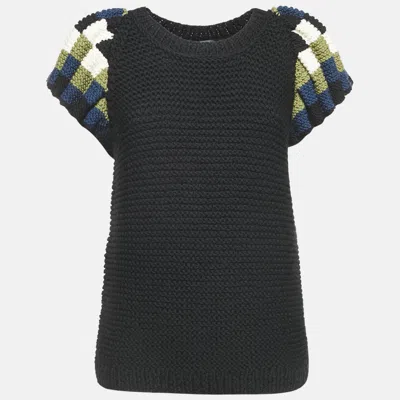 Pre-owned Fendi Black Crochet Half Sleeve Top S