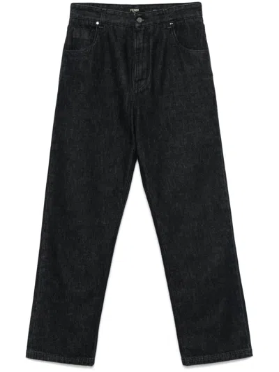 Fendi Black Denim Jeans In Gold