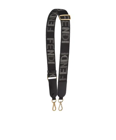 Fendi Black Denim-effect Ff Jacquard Shoulder Strap