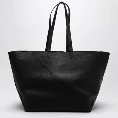 FENDI FENDI  BLACK DIAGONAL SHOPPING LARGE SELLERIA BAG