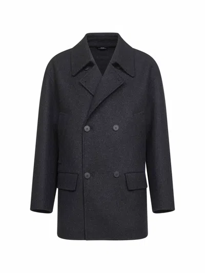 FENDI BLACK DOUBLE MÉLANGE WOOL FELT PEA COAT