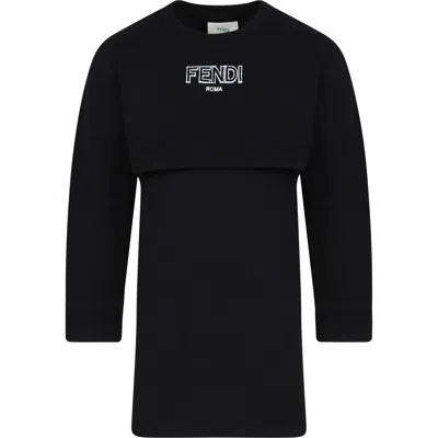 Fendi Kids' Black Dress For Girl With  Logo