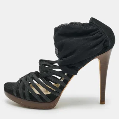 Pre-owned Fendi Black Elastic And Jersey Strappy Sandals Size 36