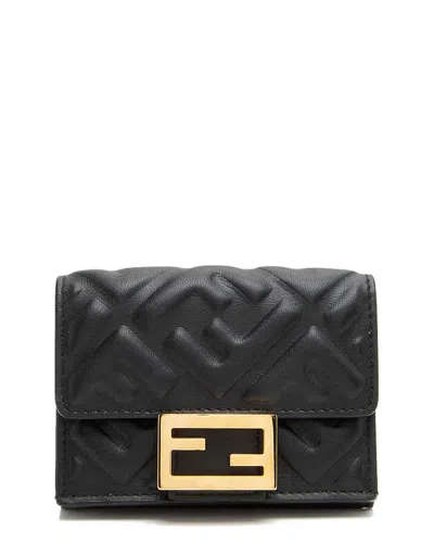 Fendi Black Embossed Ff Nappa Leather Baguette Micro Trifold Wallet (authentic Pre-loved)