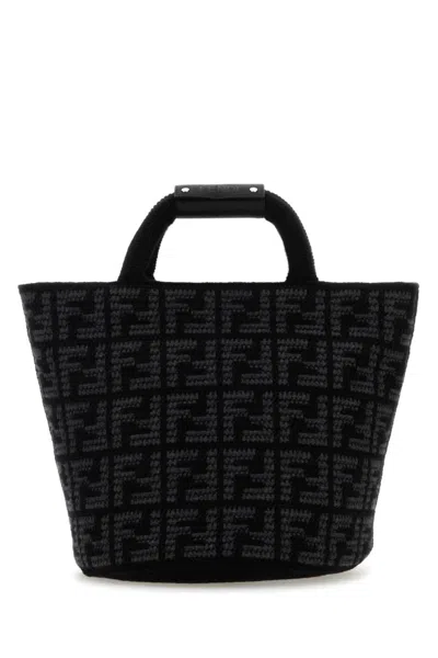 Fendi Borsa Shopping In Cashmere Ricamato Uomo In Black