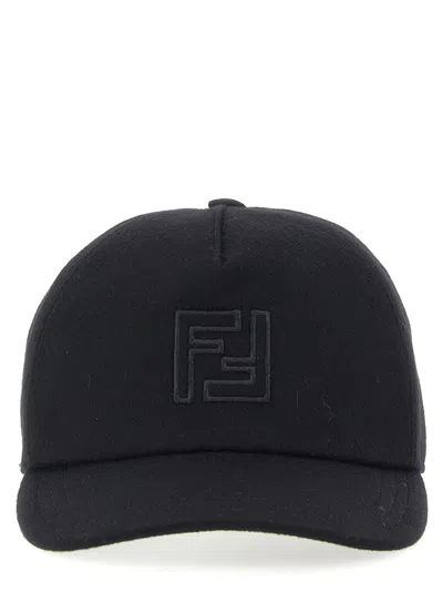 FENDI BLACK EMBROIDERED LOGO BASEBALL HAT