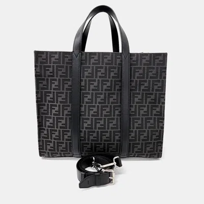 Pre-owned Fendi Black Fabric Ff Jacquard Shopper