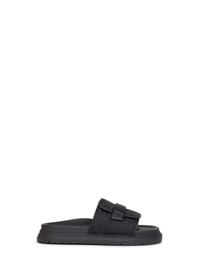 Fendi Jacquard Strap Slides In Black