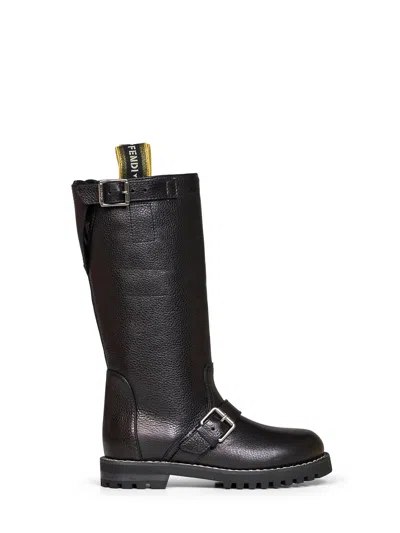 Fendi Black  Commando Biker Boots