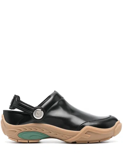 FENDI BLACK FENDI LAB LEATHER CLOGS