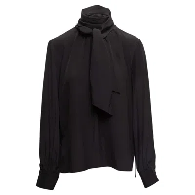Pre-owned Fendi Black  Silk Mock Neck Blouse Size It 42