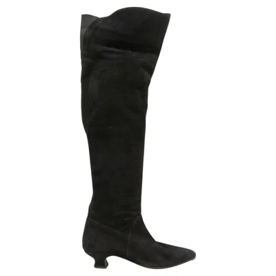 Pre-owned Fendi Black  Suede Pointed-toe Knee-high Heeled Boots Size 7