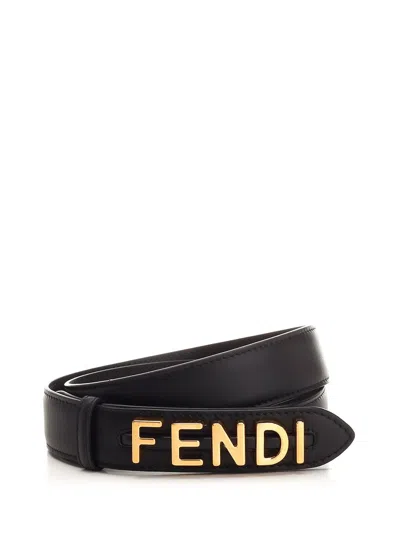 Fendi Black Graphy Belt In Kur Black Gold Soft