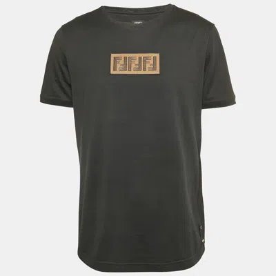 Pre-owned Fendi Black Ff Applique Jersey T-shirt Xl