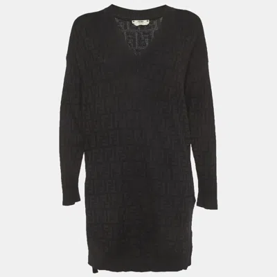 Pre-owned Fendi Black Ff Jacquard Jersey Mini Dress S