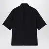 Fendi Men Black Oversize Shirt With Short Wide Sleeves And All-over Ff Embroidery In Linen Blend Man In Black