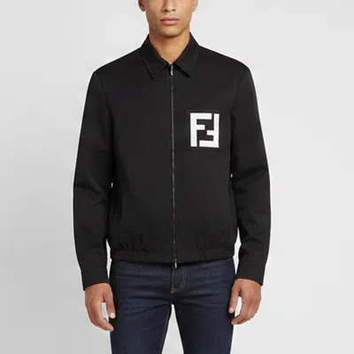 Pre-owned Fendi Black Ff Logo Print Gabardine Bomber Jacket Xl