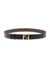 Fendi Ff Rounded Reversible Leather Belt In Black