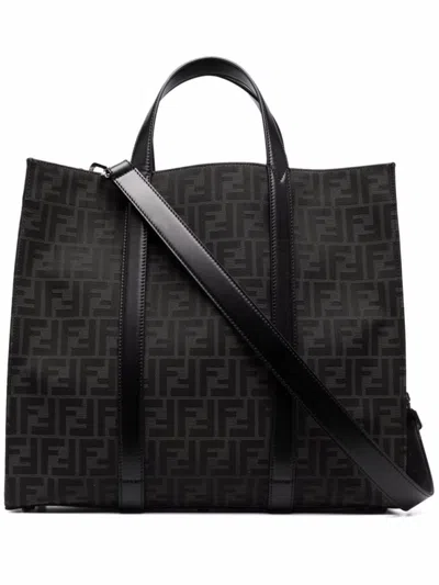 FENDI BLACK FF-MONOGRAM TOTE BAG
