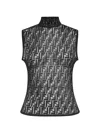Fendi Women Black Crewneck Sleeveless Top With All-over Ff Motif And Rear Zip Closure In Tech Fabric In Black