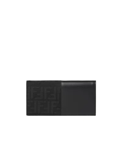 Fendi Black Ff Zucca Jacquard And Leather Wallet