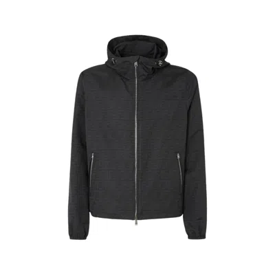 Fendi Black Ff Zucca Jacquard Nylon Blouson In Blue