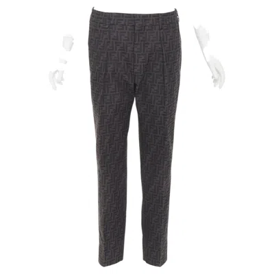 Pre-owned Fendi Black Ff Zucca Monogram Jacquard Pleat Front Tapered Cropped Pants It48 M