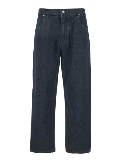 Fendi Black Five Pocket Jeans With Logo Patch On The Back In Denim Man