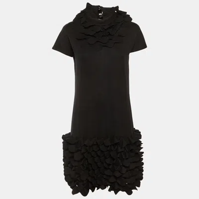 Pre-owned Fendi Black Fleece Wool Ruffled Knee Length Dress M