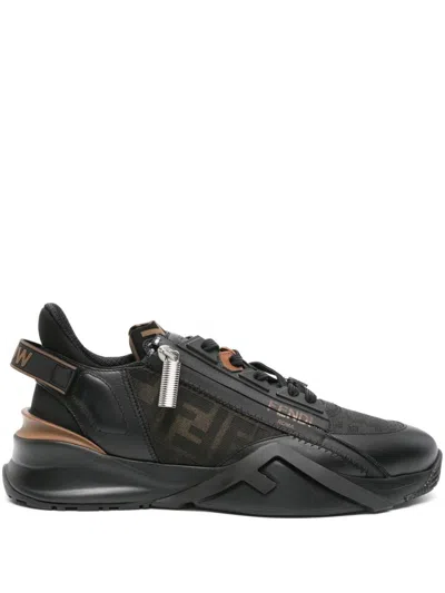 Fendi Black Flow Ff-jacquard Leather Sneakers