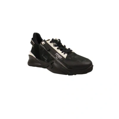 Pre-owned Fendi Black Flow Ff Side Zip Sneakers Size 8.5 $995 In Black And White