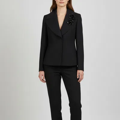 Pre-owned Fendi Black Flower Applique Wool Blend Wide Lapel Blazer S