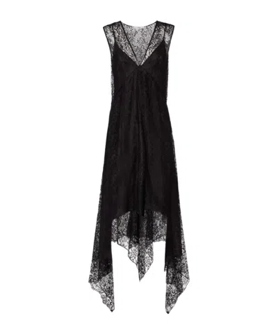 Fendi Black Flowers And Bacche Lace Dress In Transparent