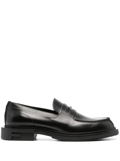 FENDI BLACK FRAME LEATHER LOAFERS