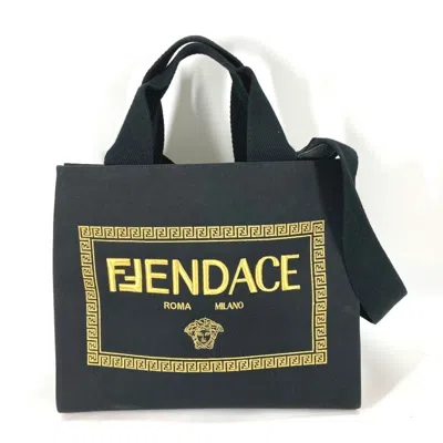 Pre-owned Fendi Black Gold Canvas Shoulder Bag Tote Bag () In Multi