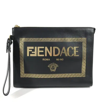 Pre-owned Fendi Black Gold Leather Clutch Bag () In Multi